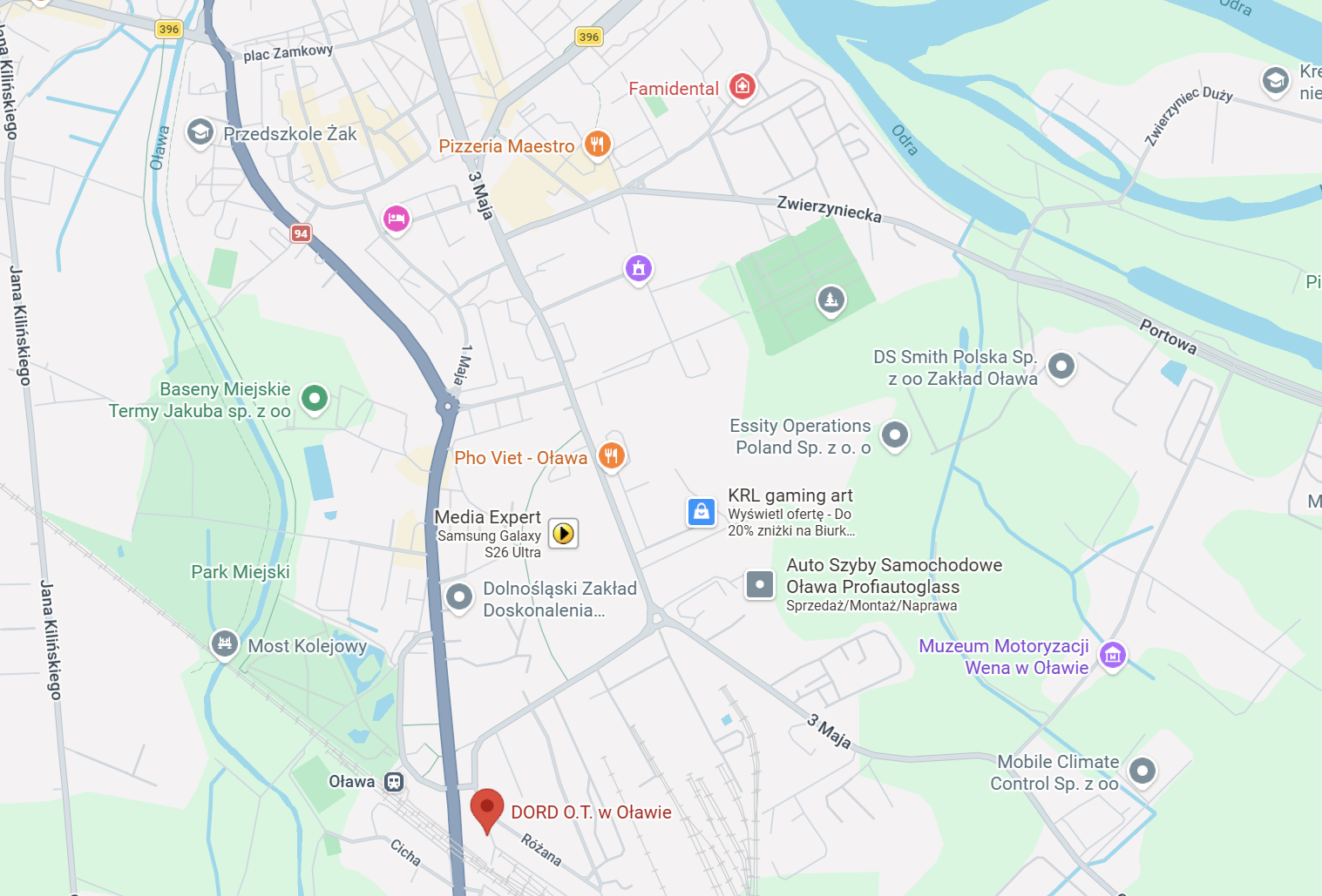 Mapa tras egzaminacyjnych w Oławie